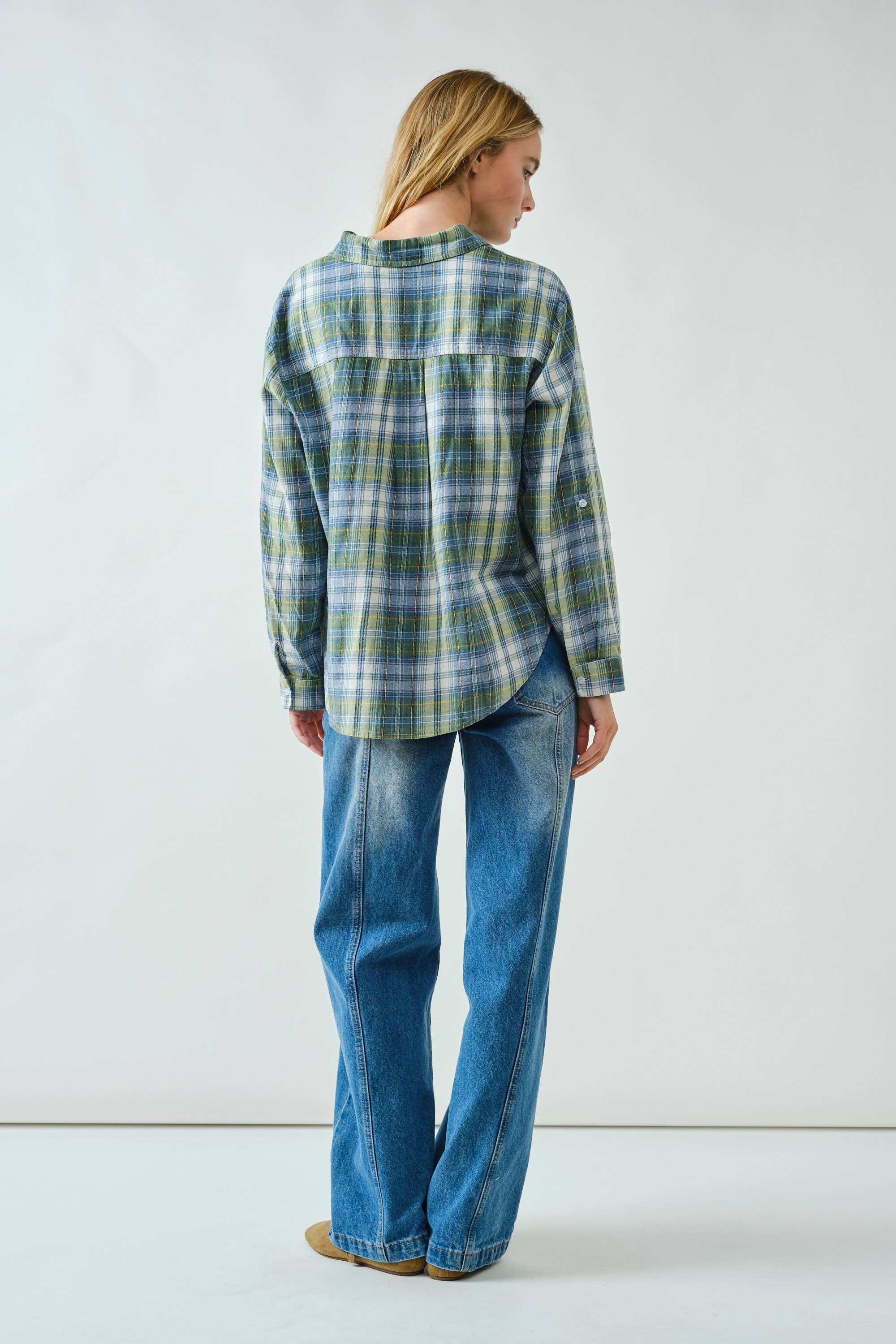 Aaron & Amber - Wholesale Button Down Shirt - Women's - AJT5465 SUPER SOFT WASHED COTTON PLAID SHIRTS	10