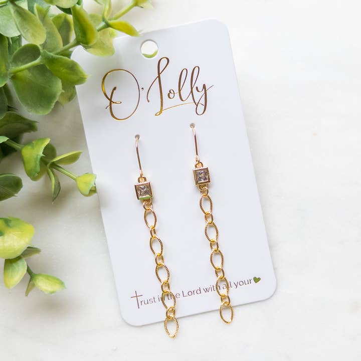 18k Gold Plated Textured Chain w/CZ Earrings Style 7 for wholesale by O’Lolly Jewelry