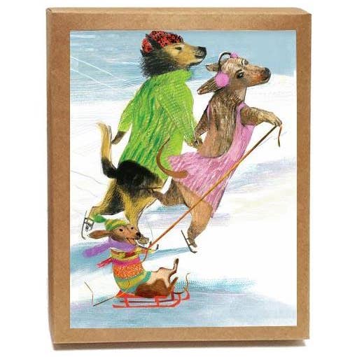 Artiphany - Vendita all'ingrosso Set di cartoleria/cancelleria - Dog Family, bigliettini in scatola con pattini, set di 8 biglietti di auguri -