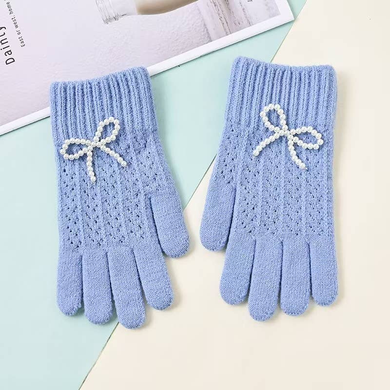 Little Trendy - Vente Gants – femme - Gants chauds en tricot Pearl Bow Sweet Knitted pour femmes3