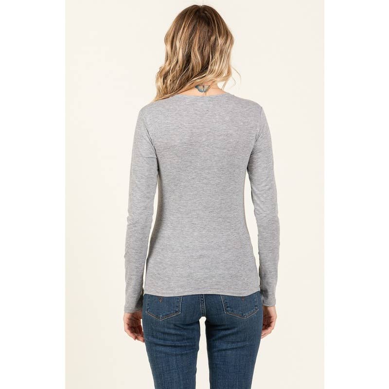 Popular 21 – wholesale Knit top – Women's – V Neck Long Sleeve Cotton Long Sleeve Knit Tee19
