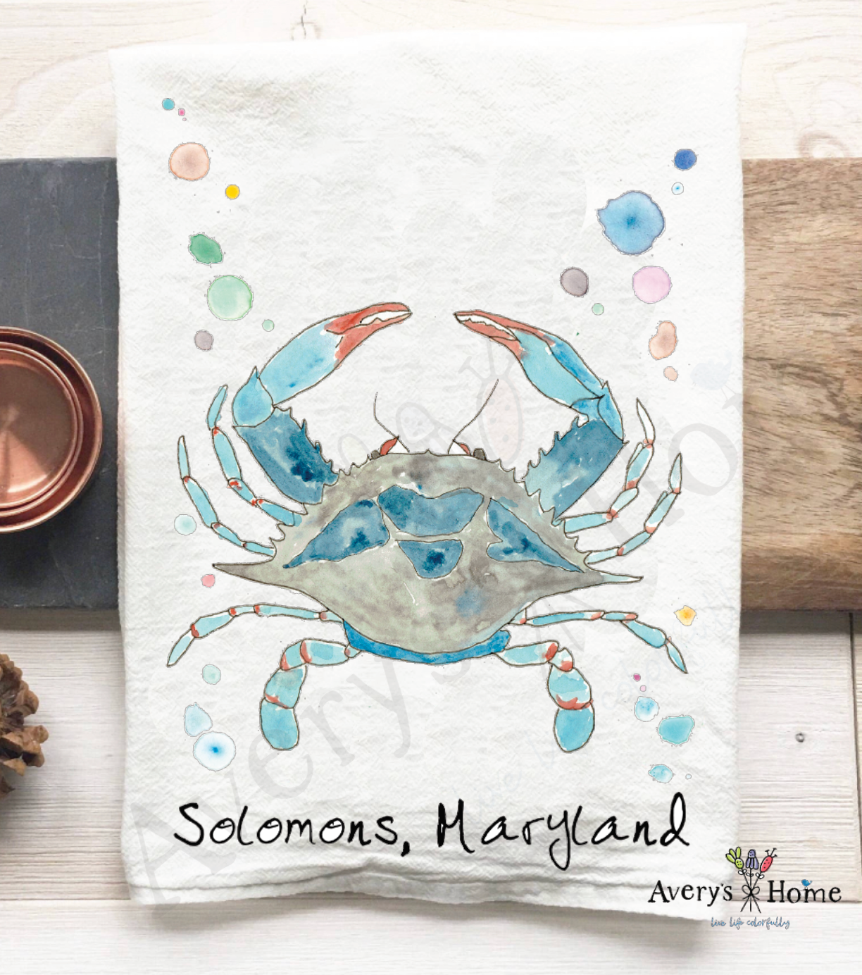 Avery's Home - Wholesale Tea Towel - Blue Crab Ocean Customizable Coastal Tea Towel64