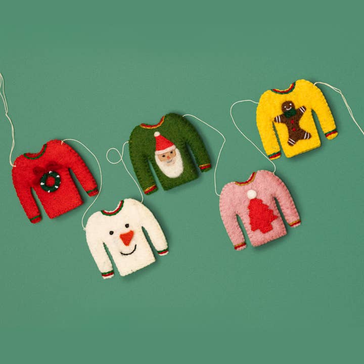 Global Goods Partners - Wholesale Bunting/Garland - Felt Holiday Sweater Garland