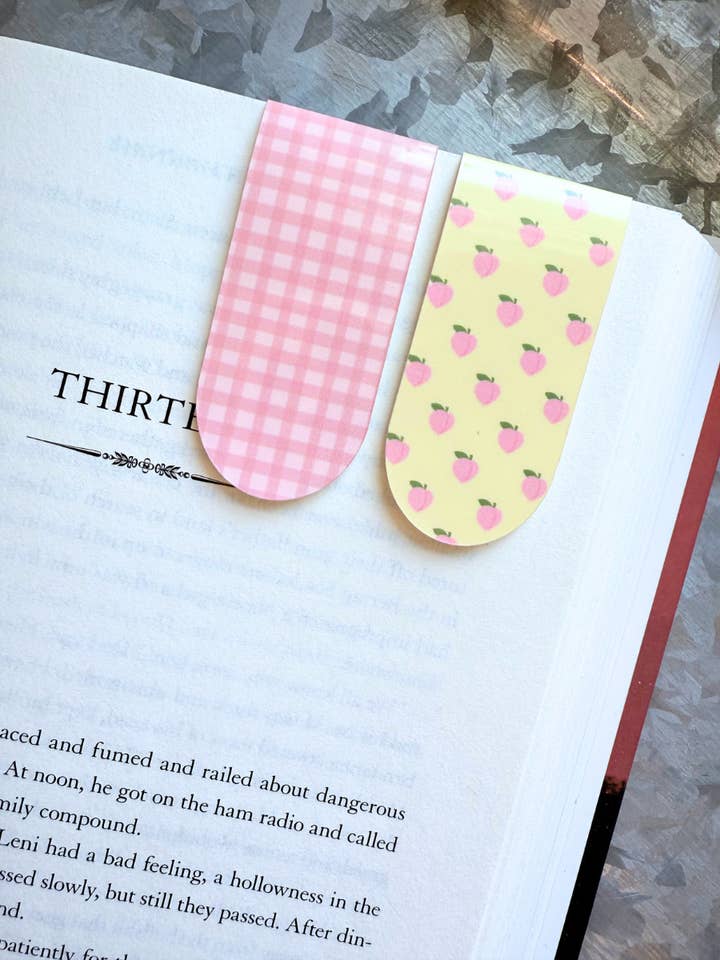 Lot de 2 marque-pages magnétiques|marque-page magnétique pêche et vichy pour la vente par Typo Lettering Co