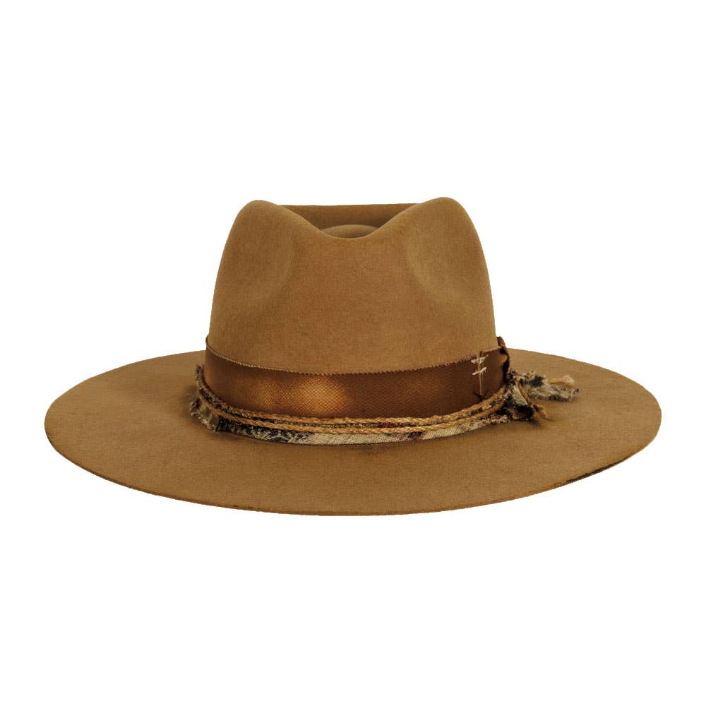 Mocha 100% Wool Felt Flat Brim Outback Fedora Hat - Style Axel for wholesale on Faire