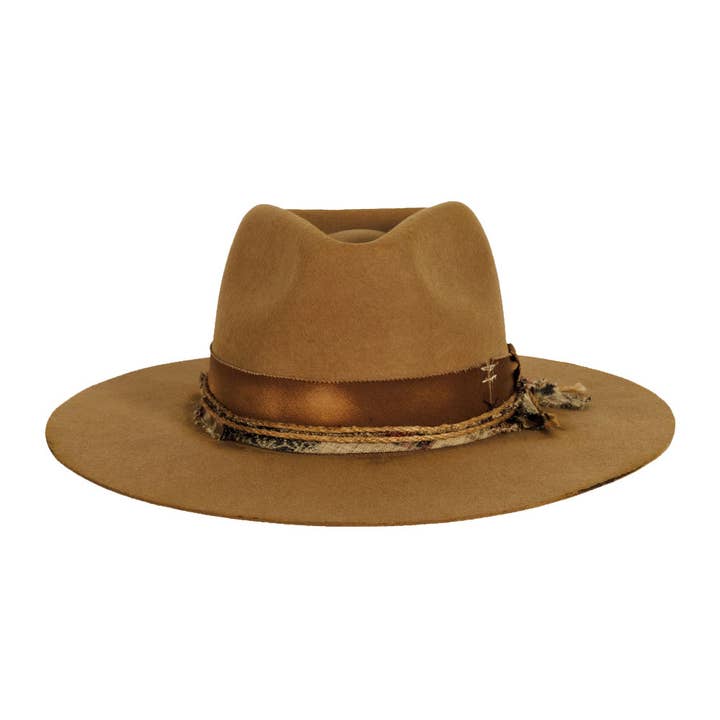 Mocha 100% Wool Felt Flat Brim Outback Fedora Hat - Style Axel for wholesale on Faire0