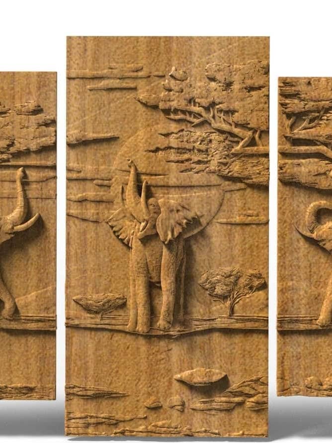 Elephants family a Wooden Set of 5 pieces for wholesale by KozakWorkshop