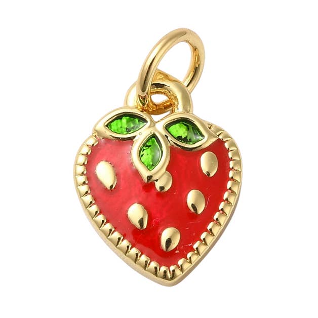 *Gold Strawberry Sparkle Charm for wholesale by The Charm Bar Company
