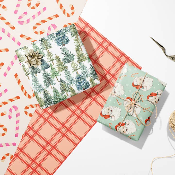 KelseyMDesigns - Wholesale Wrapping Paper Roll - Pink and Red Holiday Plaid Wrapping Paper - 3 Sheet Roll