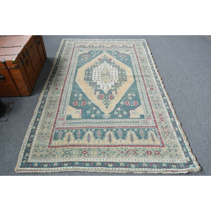 Vintage Green Wool Rug with Ethnic Pattern for wholesale by The Loom Wholesale