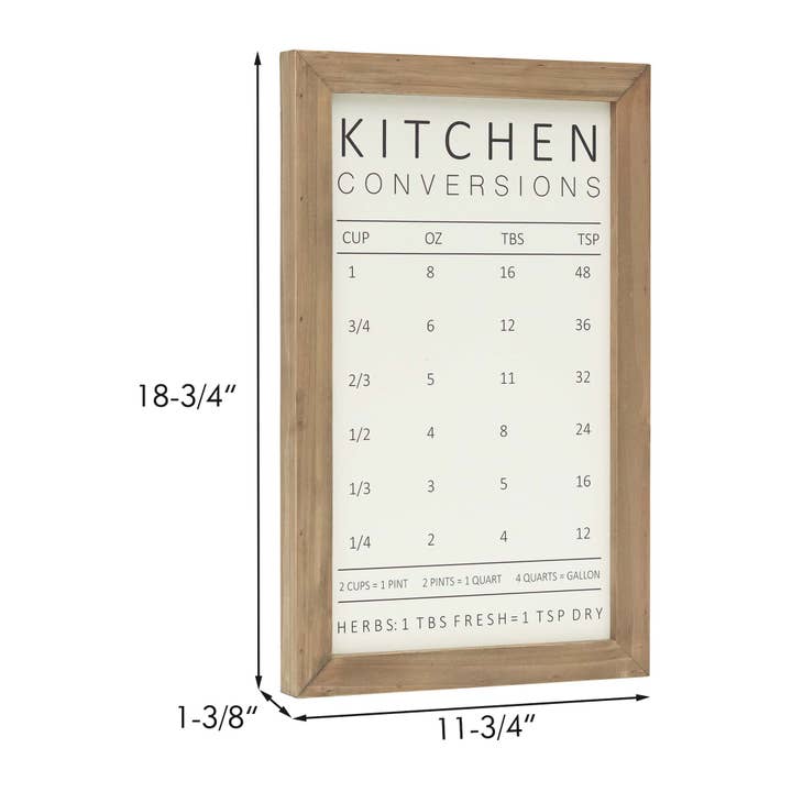 Paris Loft Inc - Wholesale Sign - Kitchen Conversion Chart Wood Frame Wall Plaque