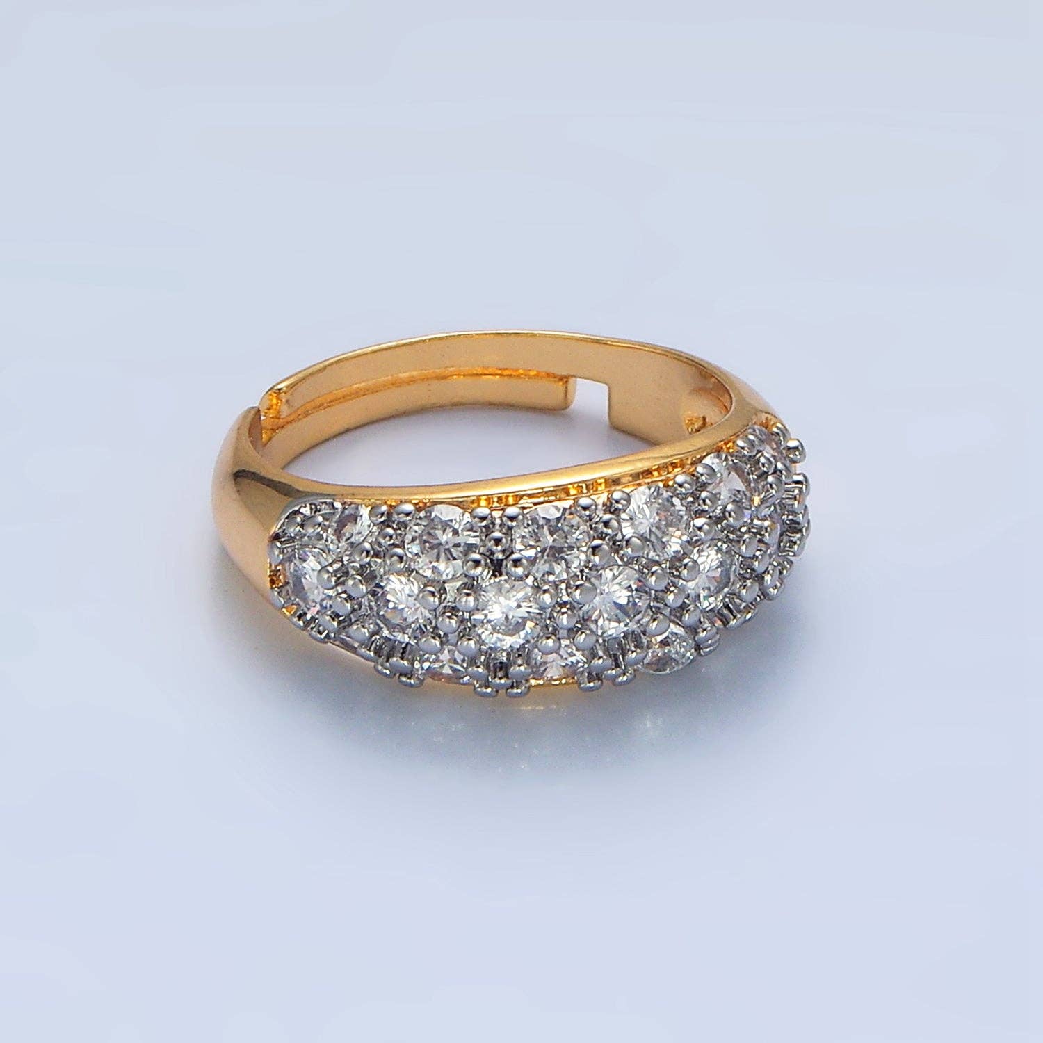 Simply Jewels - Wholesale Multi-Stone Ring - Gold CZ Micro Paved Dome Mixed Metal Ring ✦ RI-21O14310