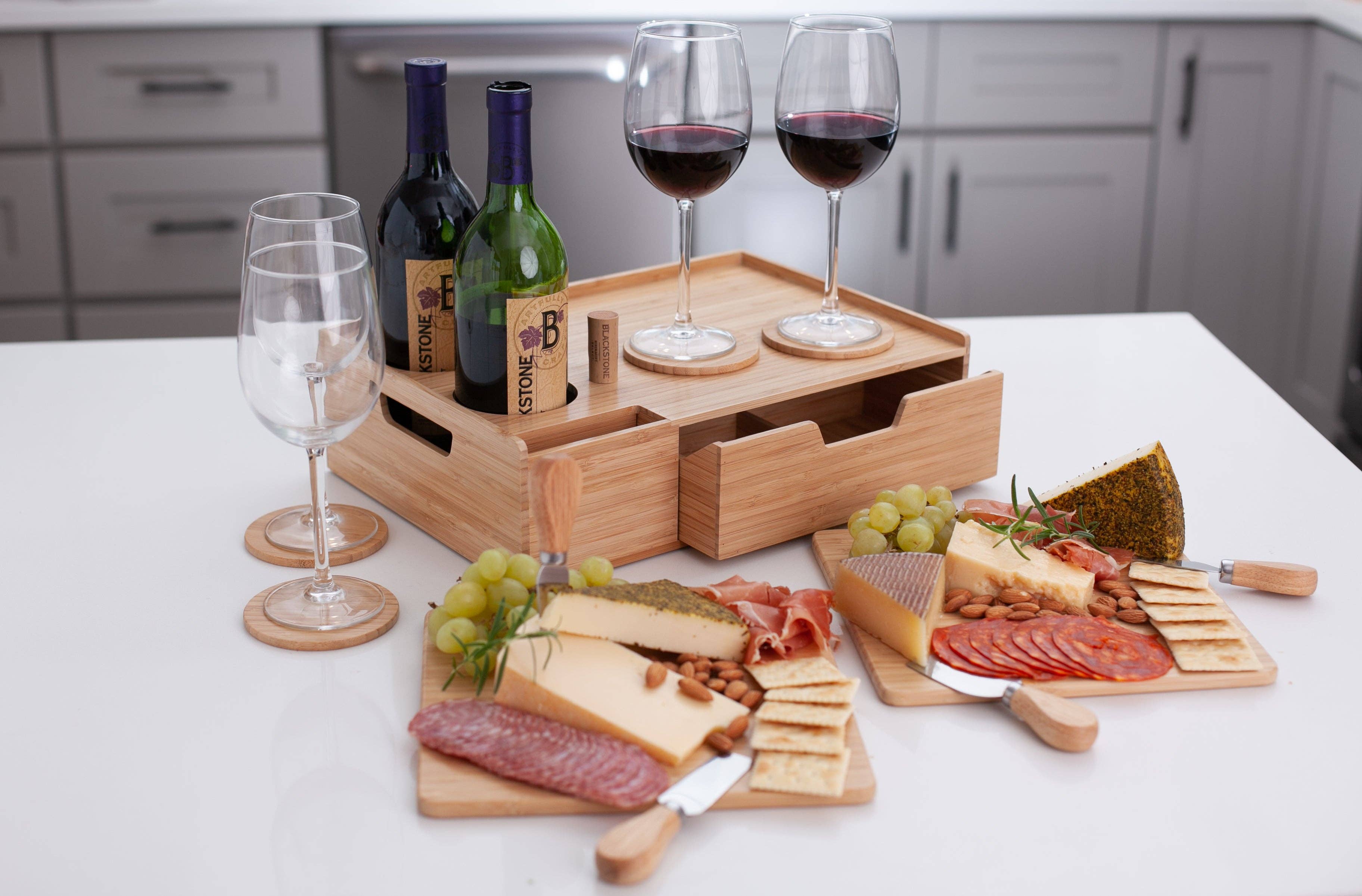 MobileVision - Wholesale Serving Tray - Bamboo Wine & Cheese Serving Tray with Drawer11