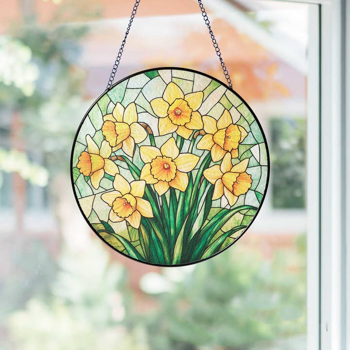 TMLECOM LTD – wholesale Suncatcher – Daffodil Stained Glass Suncatcher, Daffodil March Decor2