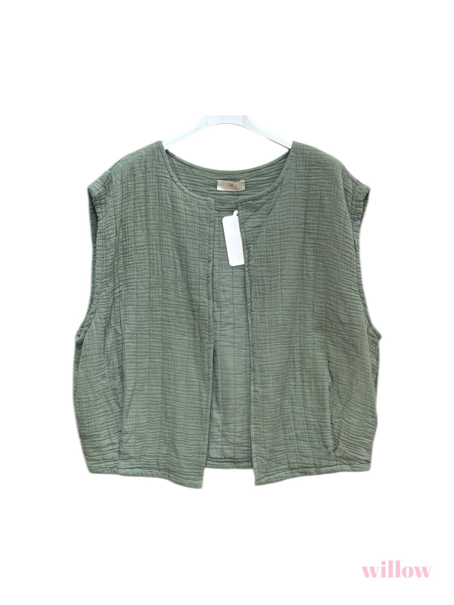 Moonsun - Vendita all'ingrosso Gilè imbottito - Donna - Gilet trapuntato in garza di cotone tinta unita maniche corte1