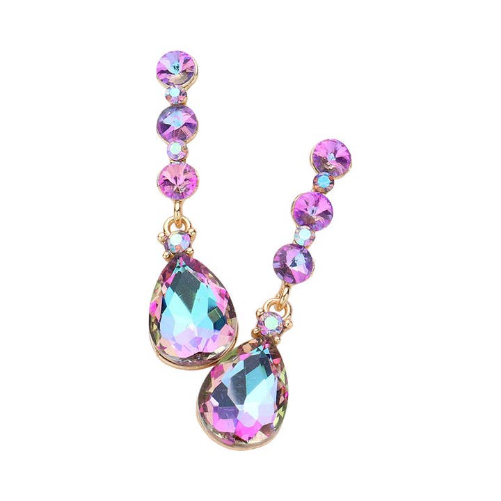 Madeline Love - Wholesale Dangle Earrings - Triple Round Stone Teardrop Link Dangle Evening Earrings6