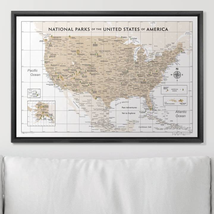 Conquest Maps - Wholesale Map - Push Pin National Parks Map - Light Brown Color Splash - Pins Included!1