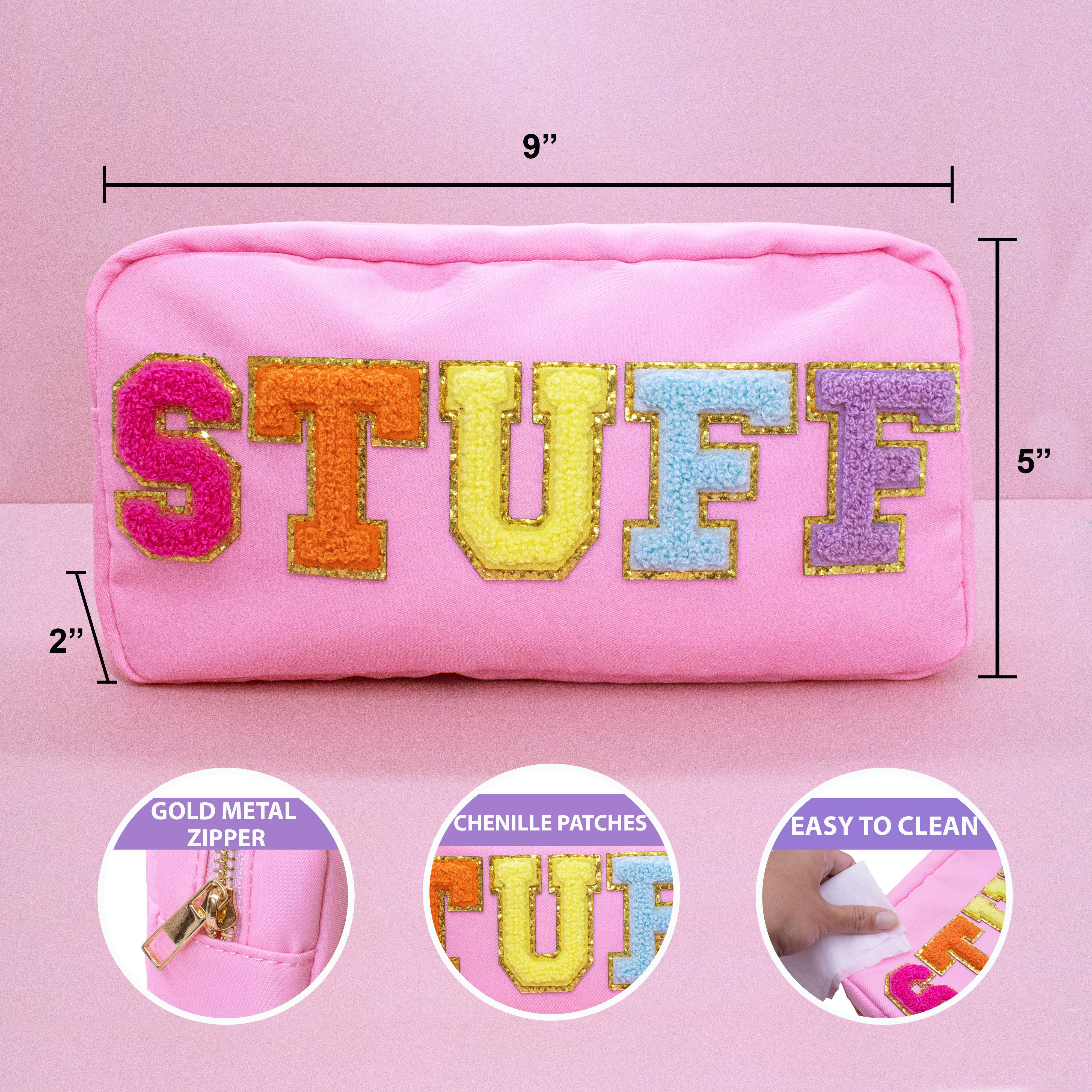 Natalia - Wholesale Makeup/Cosmetic Bag - Preppy Nylon Chenille Letter Travel Makeup Pouch - STUFF10