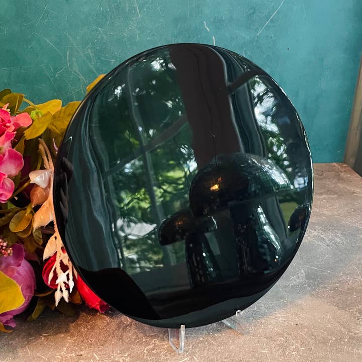 Mandala Gems - Venta al por mayor Artículo de meditación - Espejos redondos de obsidiana negra, espejo de adivinación, 7 1/2 pulgadas2