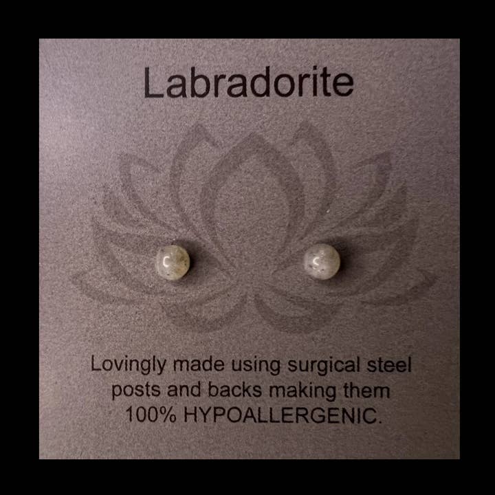Mini Labradorite Gemstone Post Earrings/4mm Cabochon for wholesale by bits of inspired living