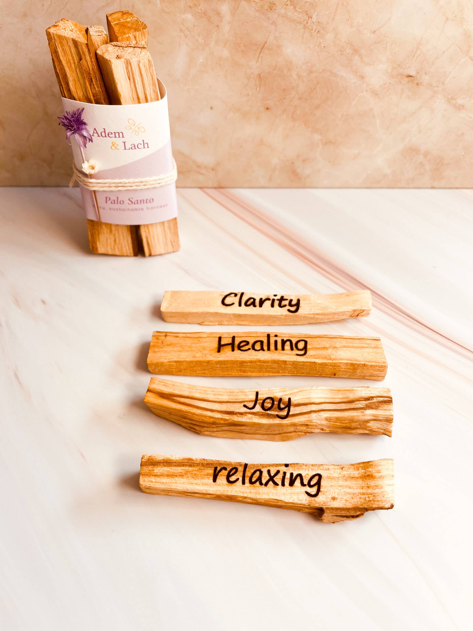 Adem & Lach - Wholesale Spiritual Stone/Crystal - Palo Santo with text: feelings (4pcs)1