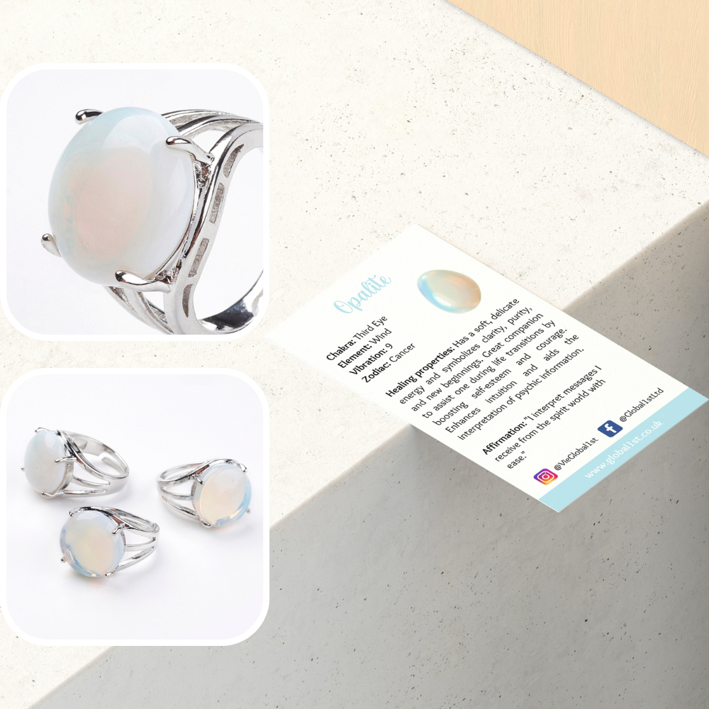 VIE - Vendita all'ingrosso Anelli cocktail/statement - Anello regolabile placcato argento con grande pietra circolare19