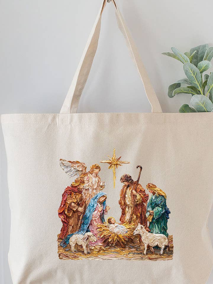 The Painted Nativity Scene Canvas Jumbo Tote for wholesale by Wholesale Accessory Market