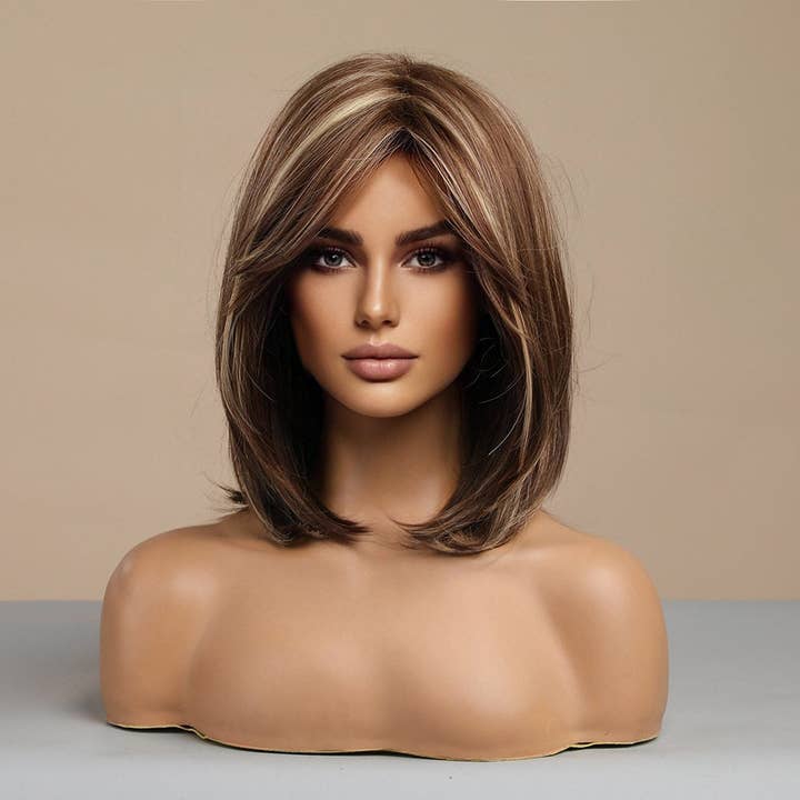 Brown Mixed Color Short Straight Bob Wig For Women for wholesale by kycozy