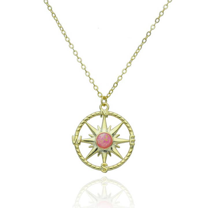 Sterling Silver Compass Rose Necklace with Opal for wholesale by Las Joyas de Amanda