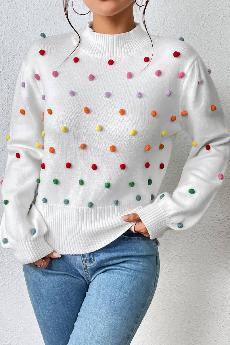 Lily Clothing - Wholesale Knit Sweater - Women's - WOMEN RIBBED HIGH NECK COLOR SWISS DOT JUMPER TOP_CWOSWL028022