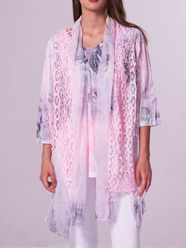 Red Razor Floral Drapeada, color rosa, multicolor, juego de dos piezas para venta al por mayor de Kamana