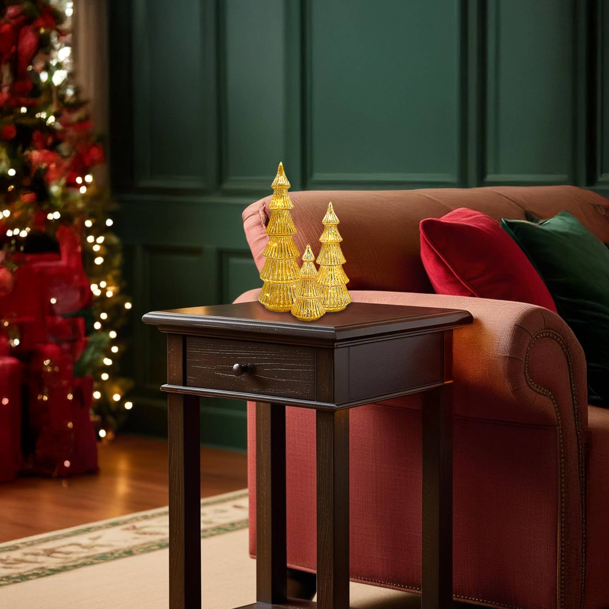 LumaBase - Wholesale Christmas Decoration - Battery-Operated Gold Trees - Set of 33