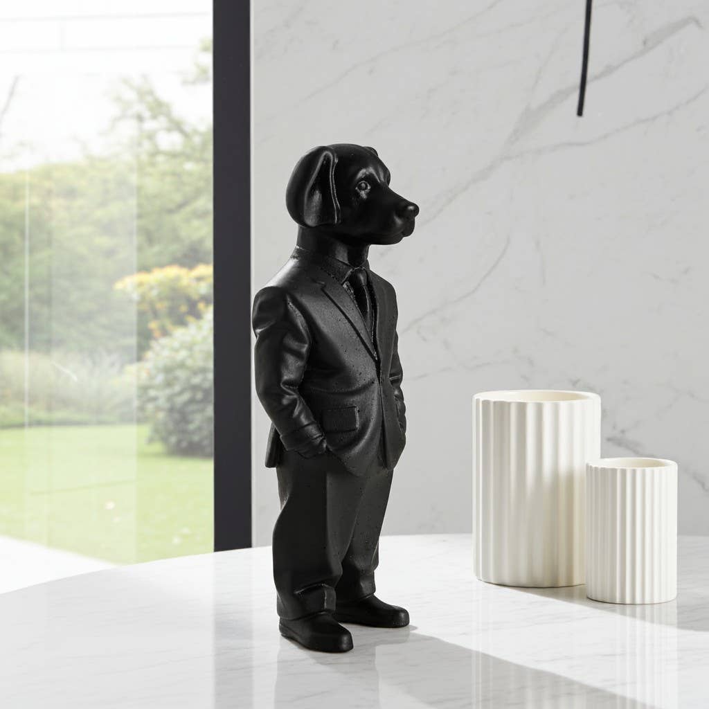 Face It Home Decor – wholesale Decorative figurine – Handmade Resin Suited Dog Figurine Ornaments Black and White2