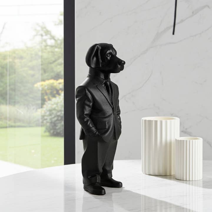Face It Home Decor – wholesale Decorative figurine – Handmade Resin Suited Dog Figurine Ornaments Black and White2
