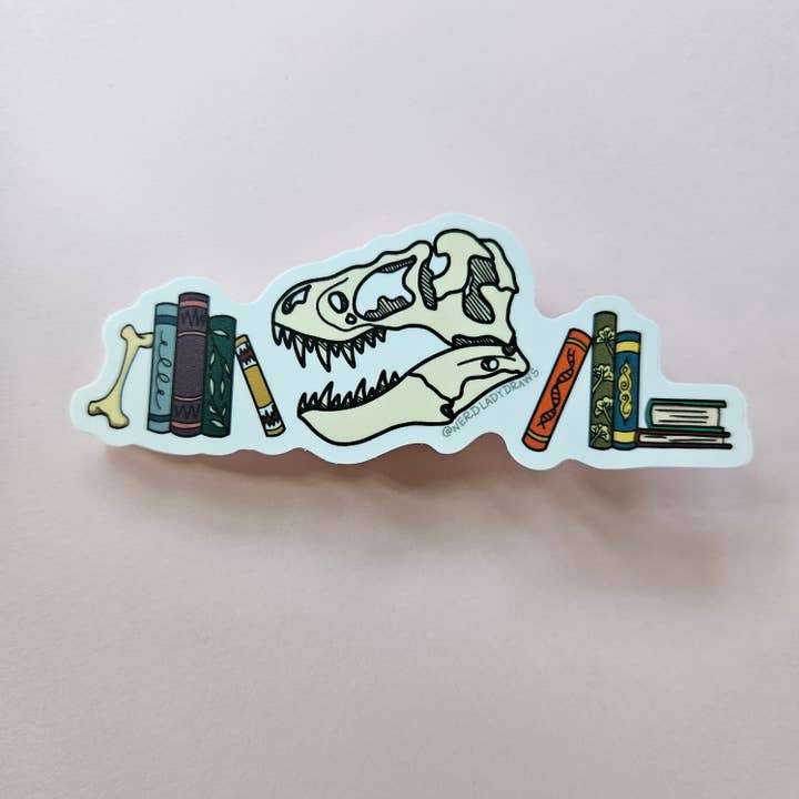 Nerd Lady Designs - Wholesale Phone & Laptop Stickers - Dinosaur Bookstack Sticker5