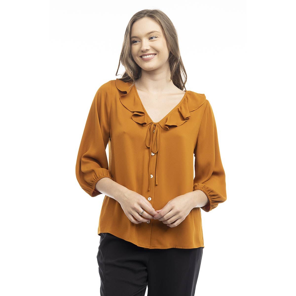 Naked Zebra Rack - Wholesale Blouse - Women's - Ruffle Button Down Tie Blouse3