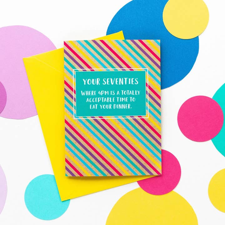 Funny 70th Birthday Card - 4pm Dinner Time for wholesale by BETTIE CONFETTI