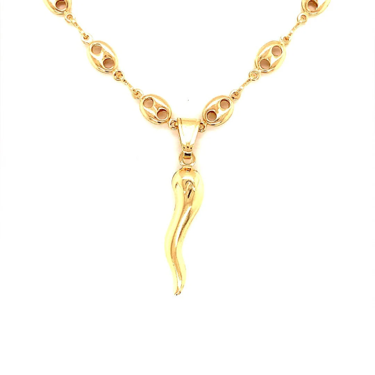 Mali Beads - Vendita all'ingrosso Collana con ciondolo/pendaglio - Collana in oro pieno con ciondolo corno cornicello italiano e catena a maglie soffiate6