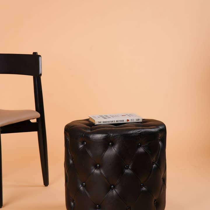 BBH Homes Ottomon Wood & Leather Round 22.5x22.5x21 for wholesale by BBH Homes LLC