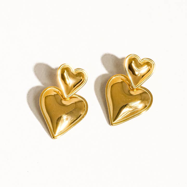 Yellow Gold Tove 18K Non-Tarnish Layered Heart Earring for wholesale on Faire