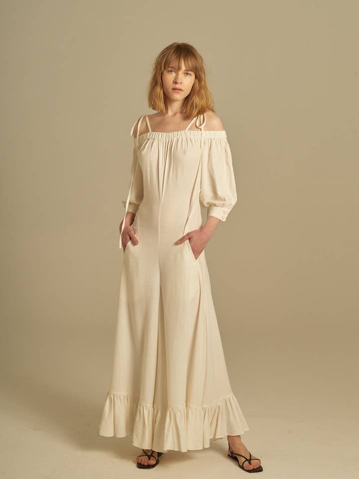 Germina White Linen Jumpsuit for wholesale by Manifiesto