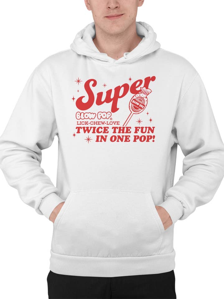 White Officially Licensed Blow Pop Super Blow Pop Candy Men's Hoodie for wholesale on Faire1