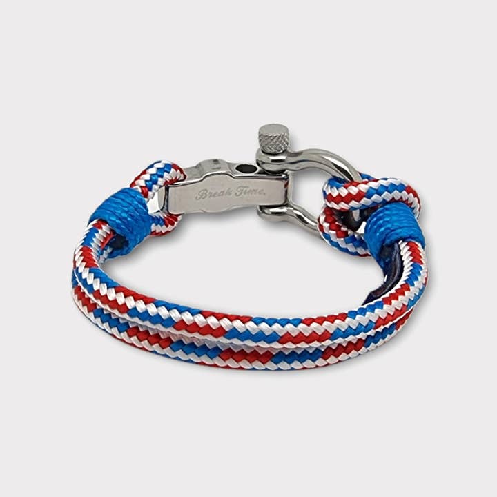 Break Time – Engroshandel Flettet armbånd – SEAMAN blå rød hvid 5mm nautiske armbånd til mænd (DU024)1