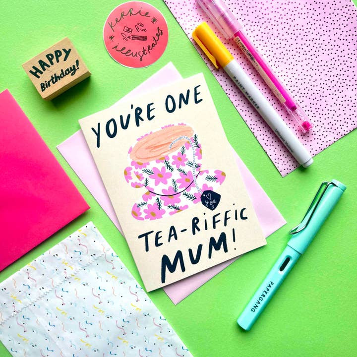 Kerrie Illustrates - Wholesale Mother's Day Card - You're one tea-riffic mum Greetings Card