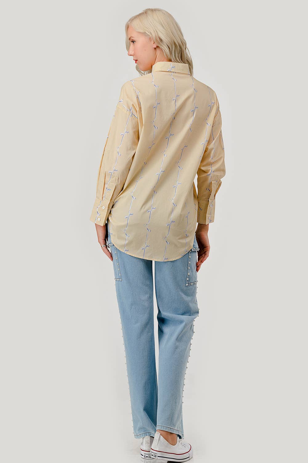 GeeGee x Lovelo - Wholesale Button Down Shirt - Women's - Ribbon Stripe Pattern Button-Up Shirt, OT509185