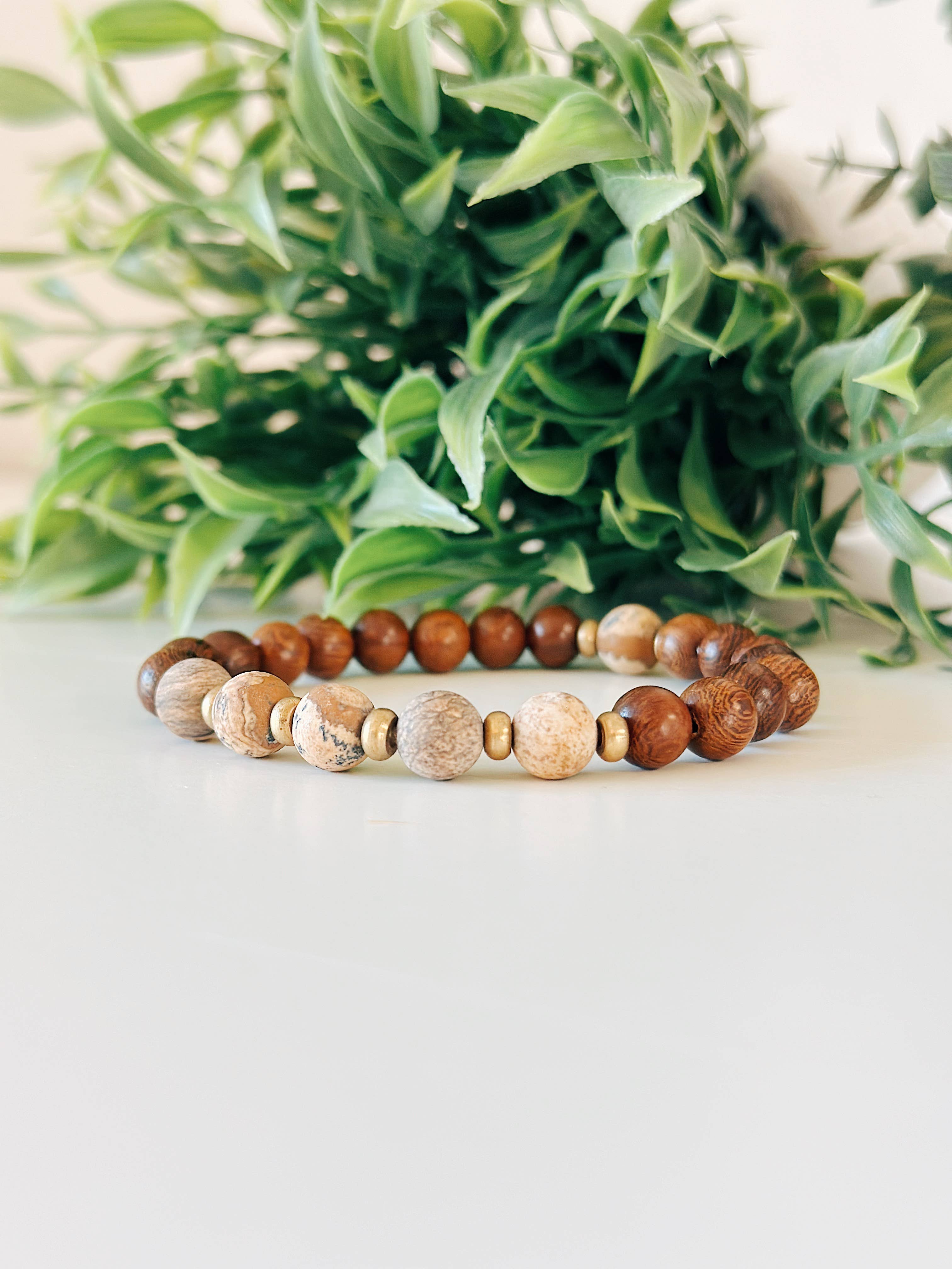 REMOVED BRAND – wholesale Pärlarmband – Jasper ädelsten + Mässing + Trä - 8 MM pärlarmband 6