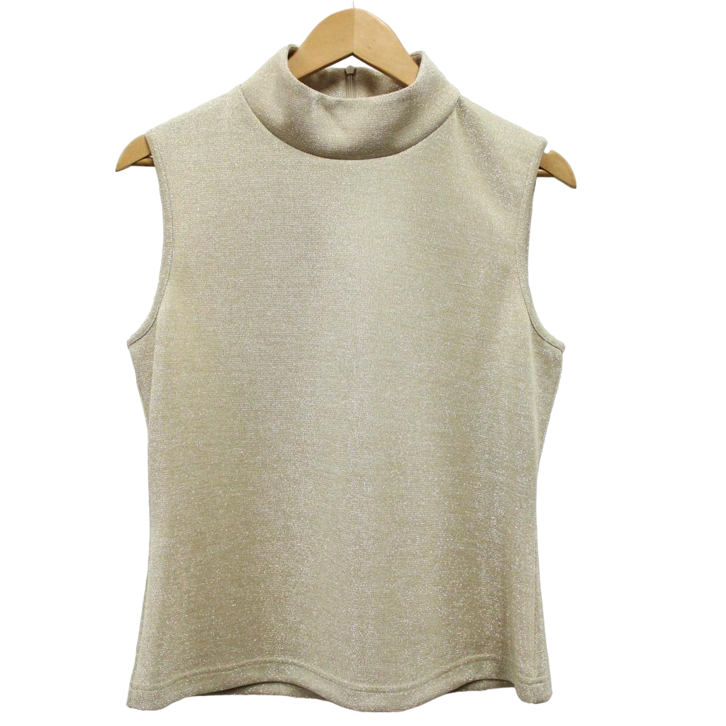 ZYM – Engroshandel Strikket top - Dame – Sparkly Knit Mock Neck Ærmeløs Shell Lys Guld0