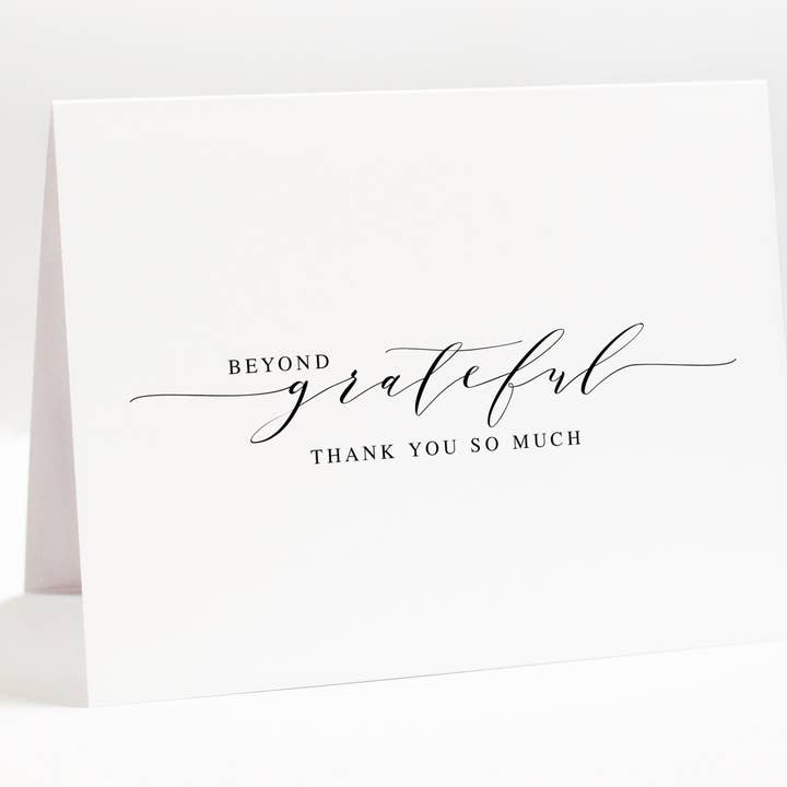Personalized Beyond Grateful Folded Thank You So Much, 10 Folded Script Thankful Cards with Envelopes, Simple Notecard Blank Inside for Note for wholesale by Jojostudios
