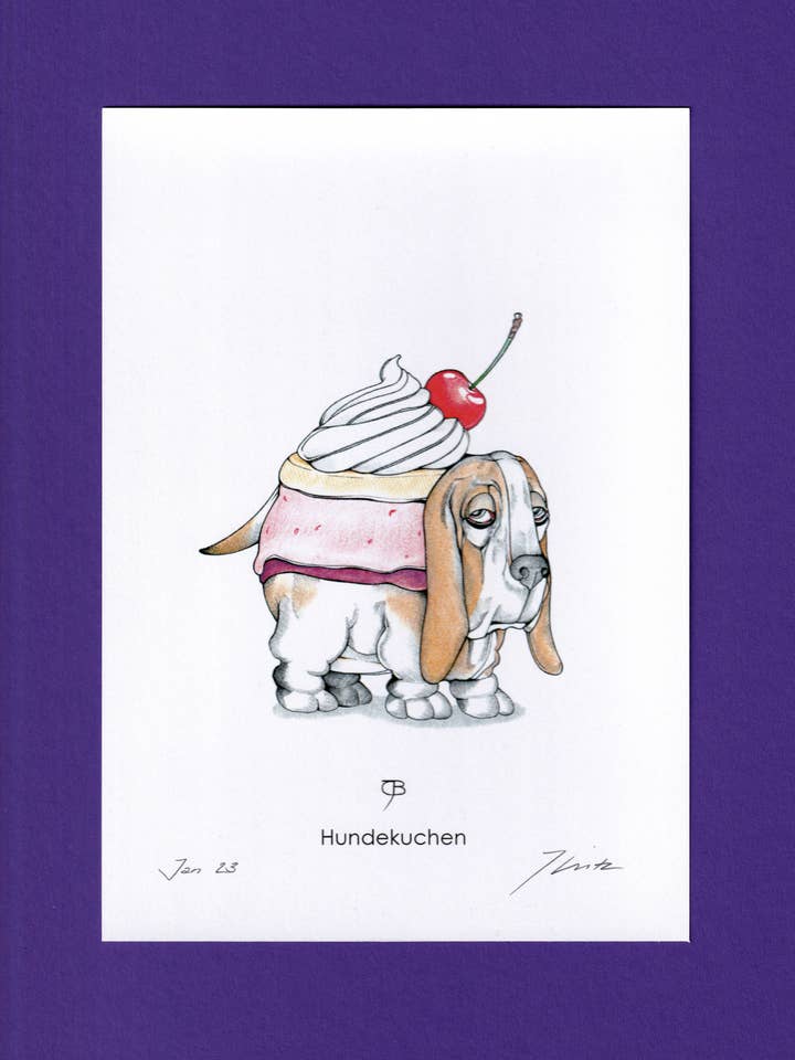 Kunsttryk - A5, signeret - „Hundekage“ for engroshandel hos Julian Opitz