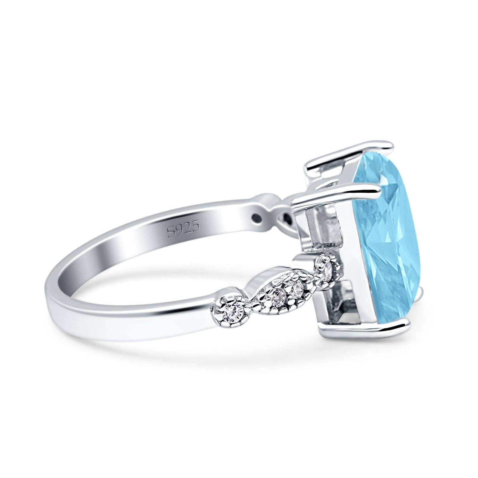 Vintage Emerald Cut Simulated Aquamarine CZ Engagement Ring for wholesale on Faire1